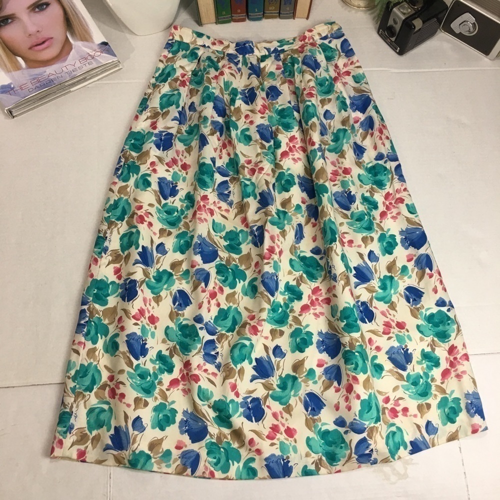 Vintage 90s Floral Rayon Midi Skirt | Hong Kong Cottagecore Garden Party - Picture 2 of 9